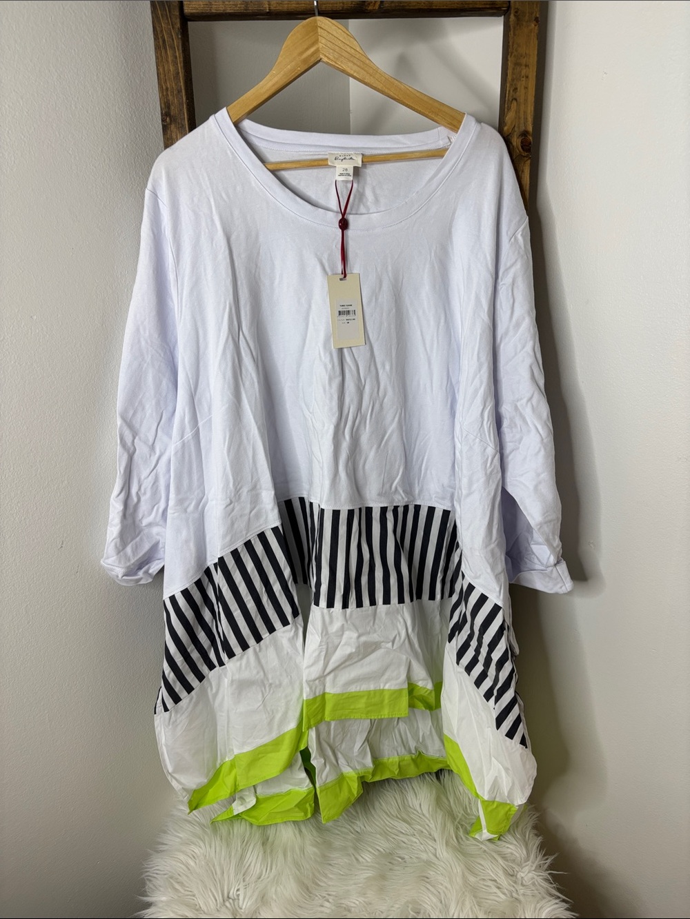 Manon Baptiste NWT Colorblock High Low Tunic White Lime Plus Size 28